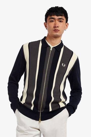 Fred Perry Raidallinen Zip-Through Cardigan Miesten Neuleet Laivastonsininen | FI 1726YXFU